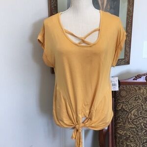 Almost Famous mustard yellow tie front top size large criss cross back